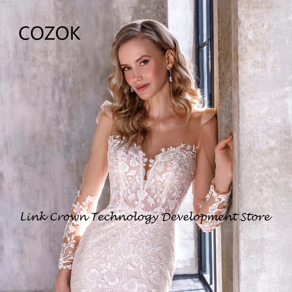 COZOK Luxury Detachable Train Wedding Dresses with Lace 2024 Sweep Train Full Sleeve Bridal Gowns for Princess Vestidos De Novia