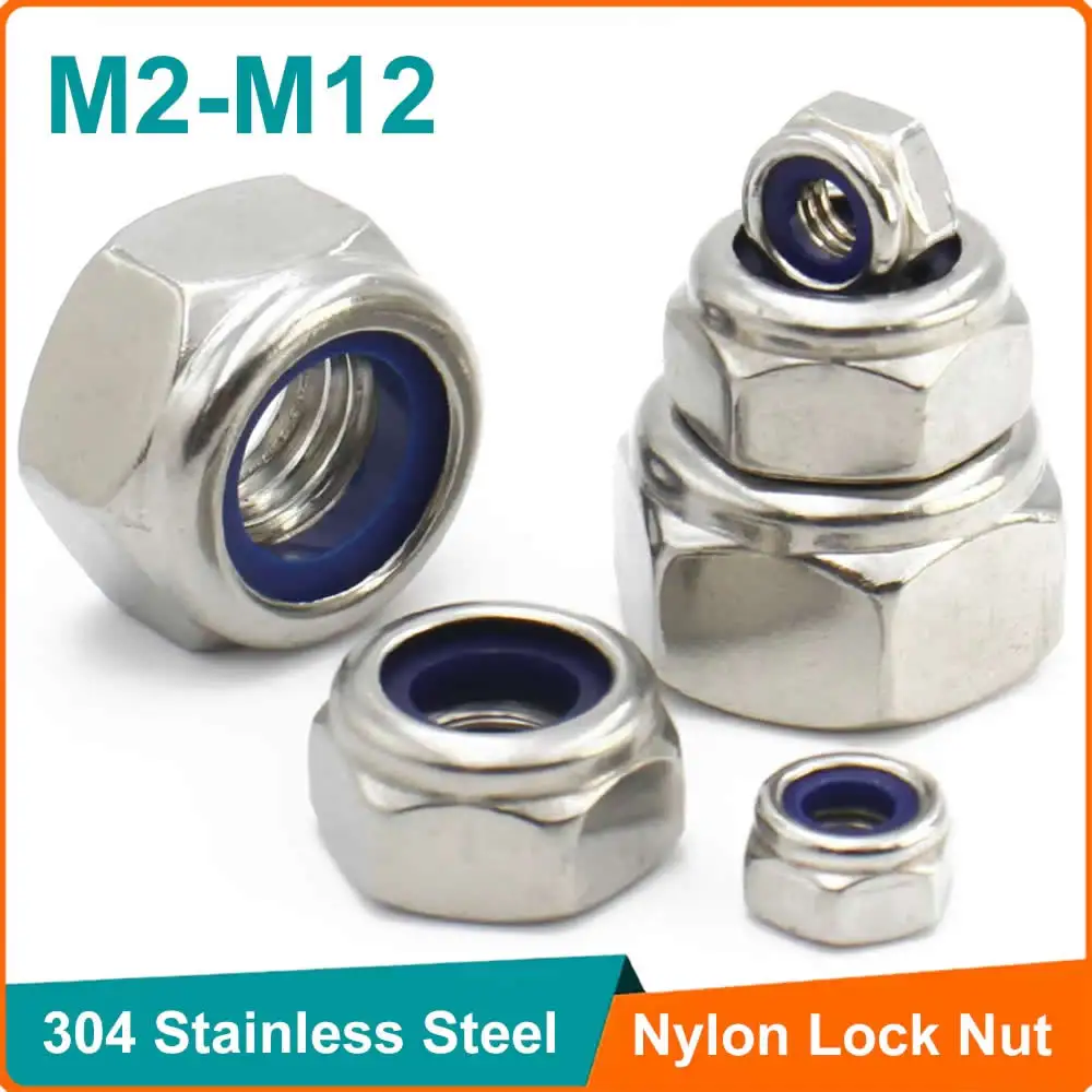 

50/20/5/2pcs 304 Stainless Steel M2 M2.5 M3 M4 M5 M6 M8 Nylon Self-locking Hex Nuts Locknut Slip Lock Nut DIN985