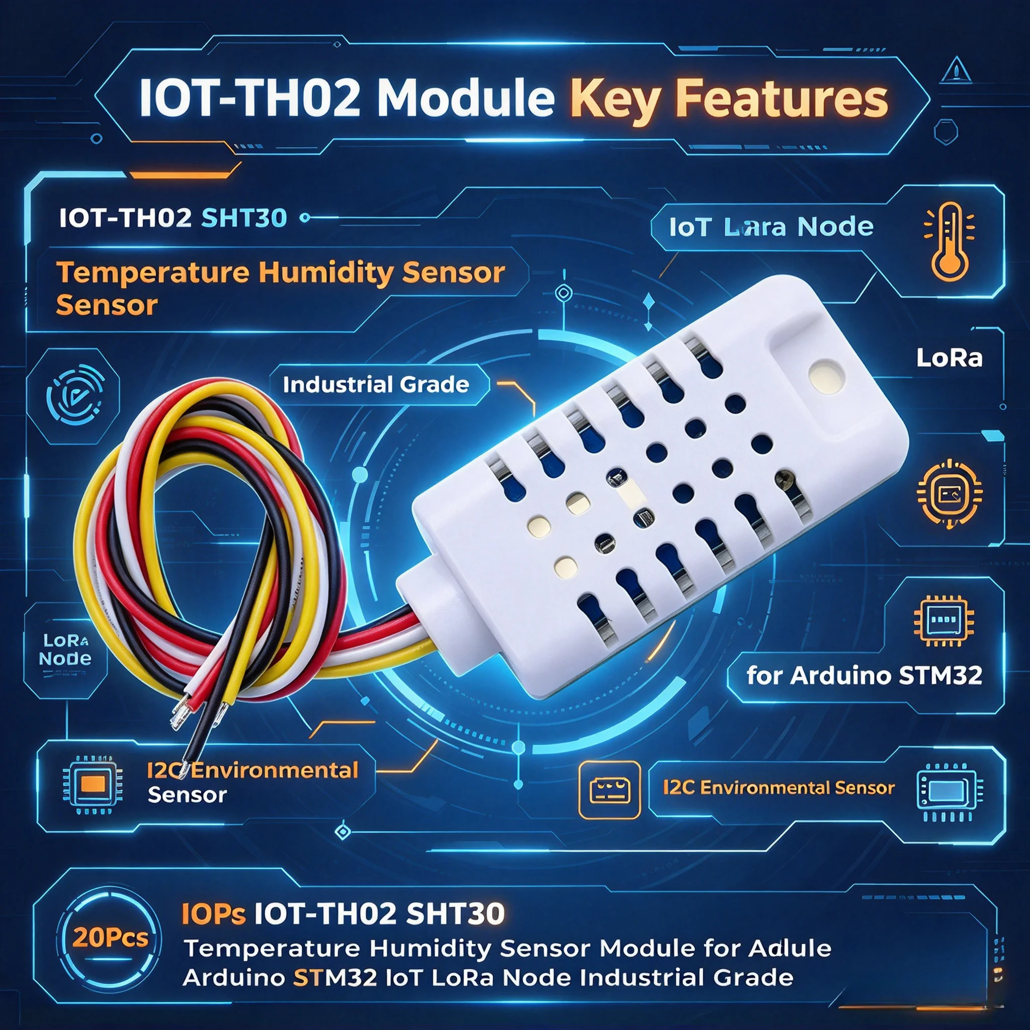 20Pcs IOT-TH02 SHT30 Temperature Humidity Sensor Module for Arduino STM32 IoT LoRa Node Industrial Grade