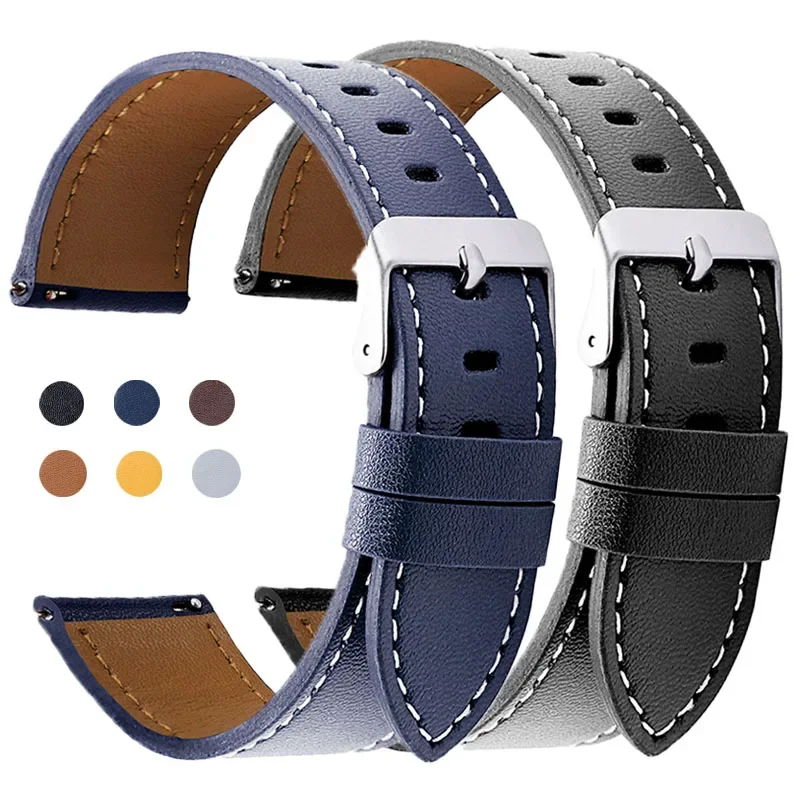 20mm 22mm Leather Watch Strap for Samsung Galaxy Watch 5 4 3/Classic for Huawei Watch GT3/2 2E Quick Release Sport Watch Band