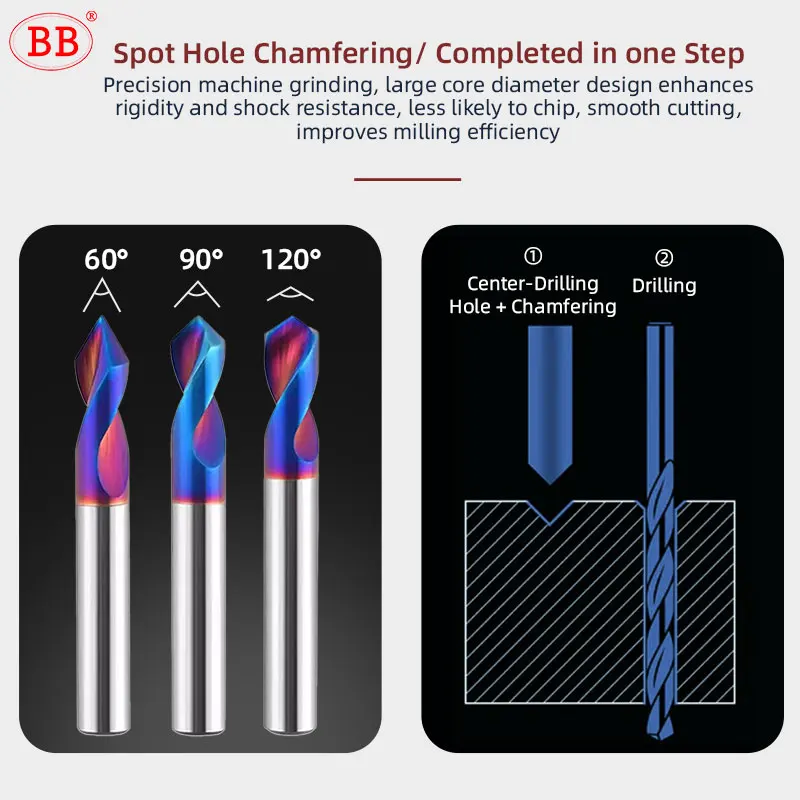 BB Spot Drill CNC Hole Making Tool 60 90 120 150 Degree 1mm~20mm Hard Steel Aluminum Coating BL2060 BC2055 Series