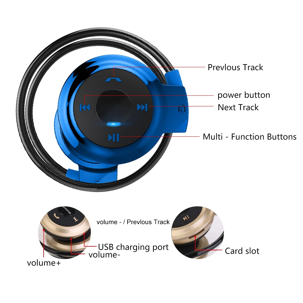 Wireless Bluetooth-compatible Headphones Insert TF CD Card Radio Music Player Headset Earpiece Micro SD Card Slot Handsfree Mic