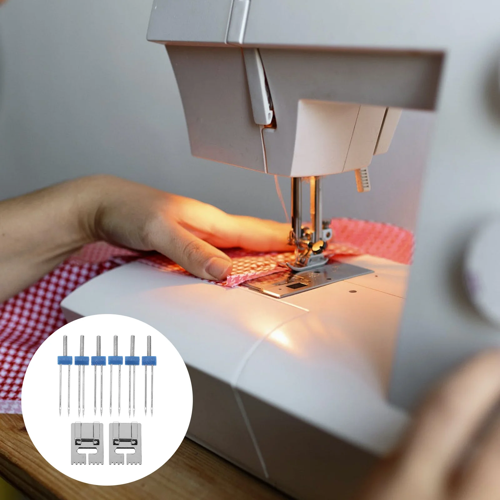 

2 set Sewing Machine Presser Foot Set High-Grade Durable Lightweight Plastic Storage Double Needle Threading Device For