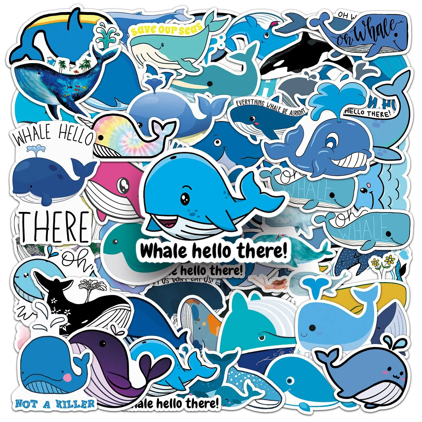 

51PCS Whale Cartoon Stickers Marine Animal Graffiti Decorable Luggage Skateboard Water Cup iPad Waterproof Stickers Kids Toy