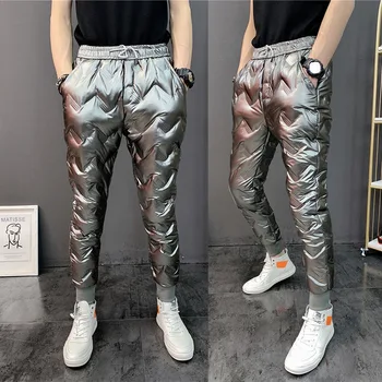 Pantalon skinny en cuir brillant pour homme, pantalon en coton chaud, optique coupe-vent imperméable, décontracté, extérieur, nouveau, hiver