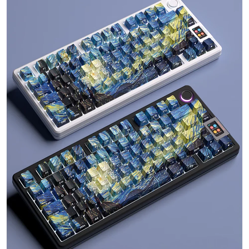 GEFENSI Keycaps Cherry PBT Star Moon Night Theme Side Engraved Translucent For 60/84/98/108 Mechanical Keyboards