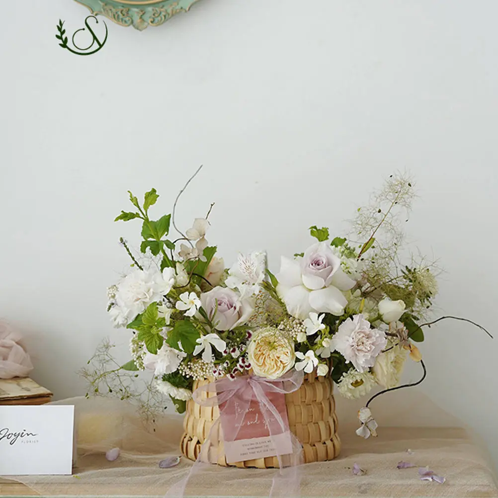 

1pc Handwoven Bamboo Container For Home Decor Desktop Indoor Woven Creative Flower Storage Basket Flower Holder