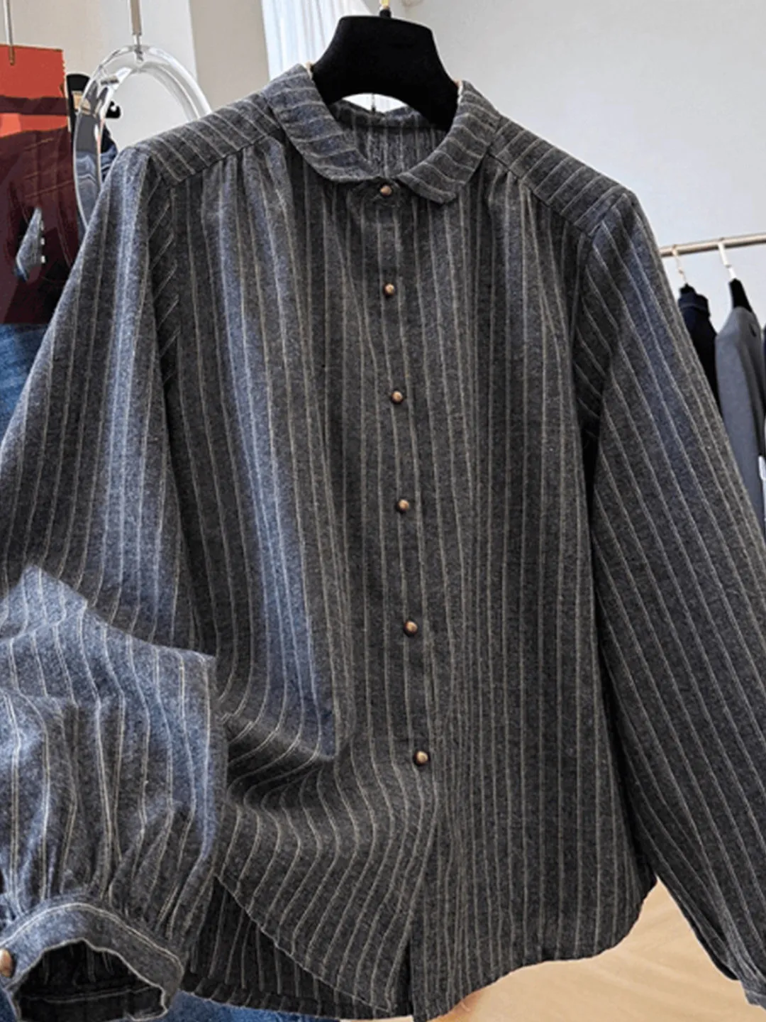 

Loose Fit Striped Shirt Women's plus Size Korean Style Layering Base Layer Top Breathable Casual Long Sleeve Spring Shirt