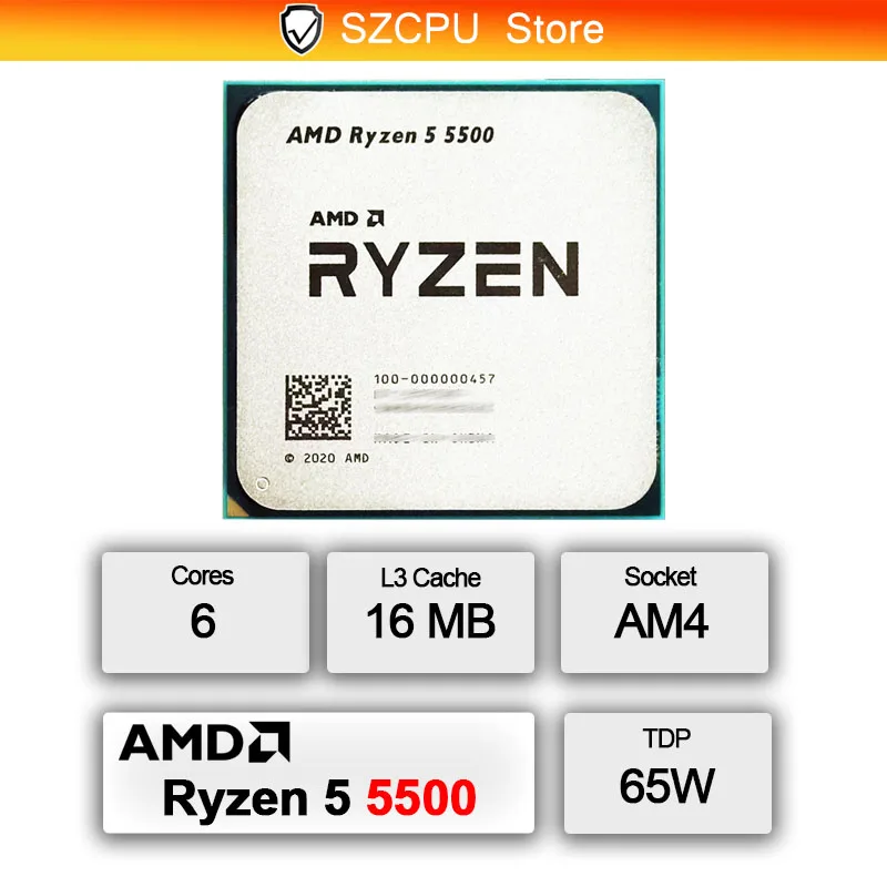 AMD Ryzen 5 5500 New R5 5500 3.6 GHz 6-Core 12-Thread CPU
