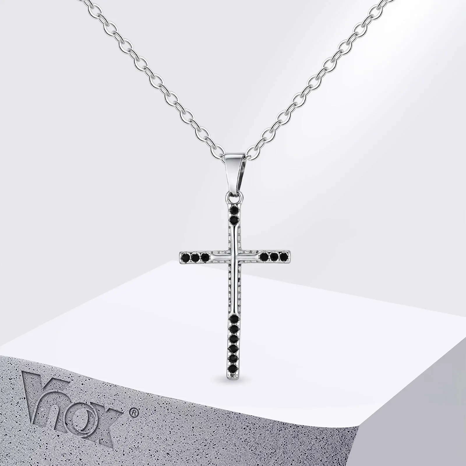 

Vnox Black Zircon Cross Pendant Necklace for Men, Stainless Steel Waterproof O-Chain Jewelry Gifts for Husband Boyfriend Brother