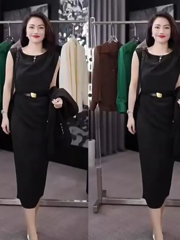 

Fashionable OL Two-Piece Set Elegant Women's Suiting Dress with Jacket Long Sleeve Polyester Fiber Spring Collection