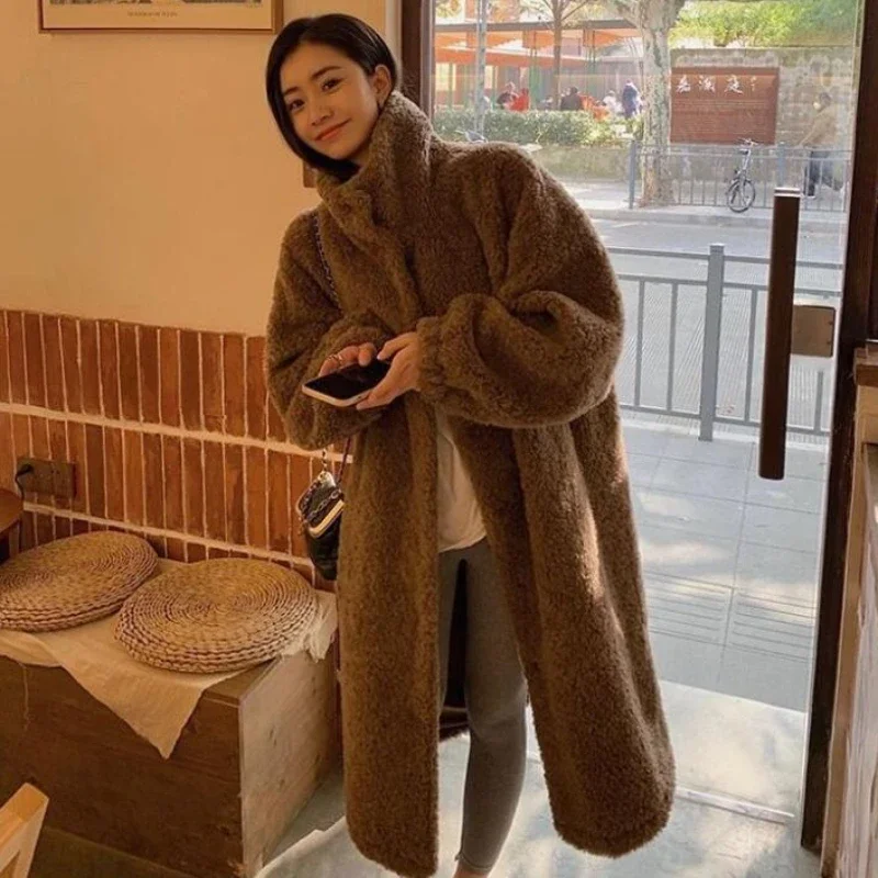 Women Winter Leisure Thicken Warm Outcoat Loose Temperament Environmental Fur Coat Female Fashion High-Grade Lamb Wool Outwear