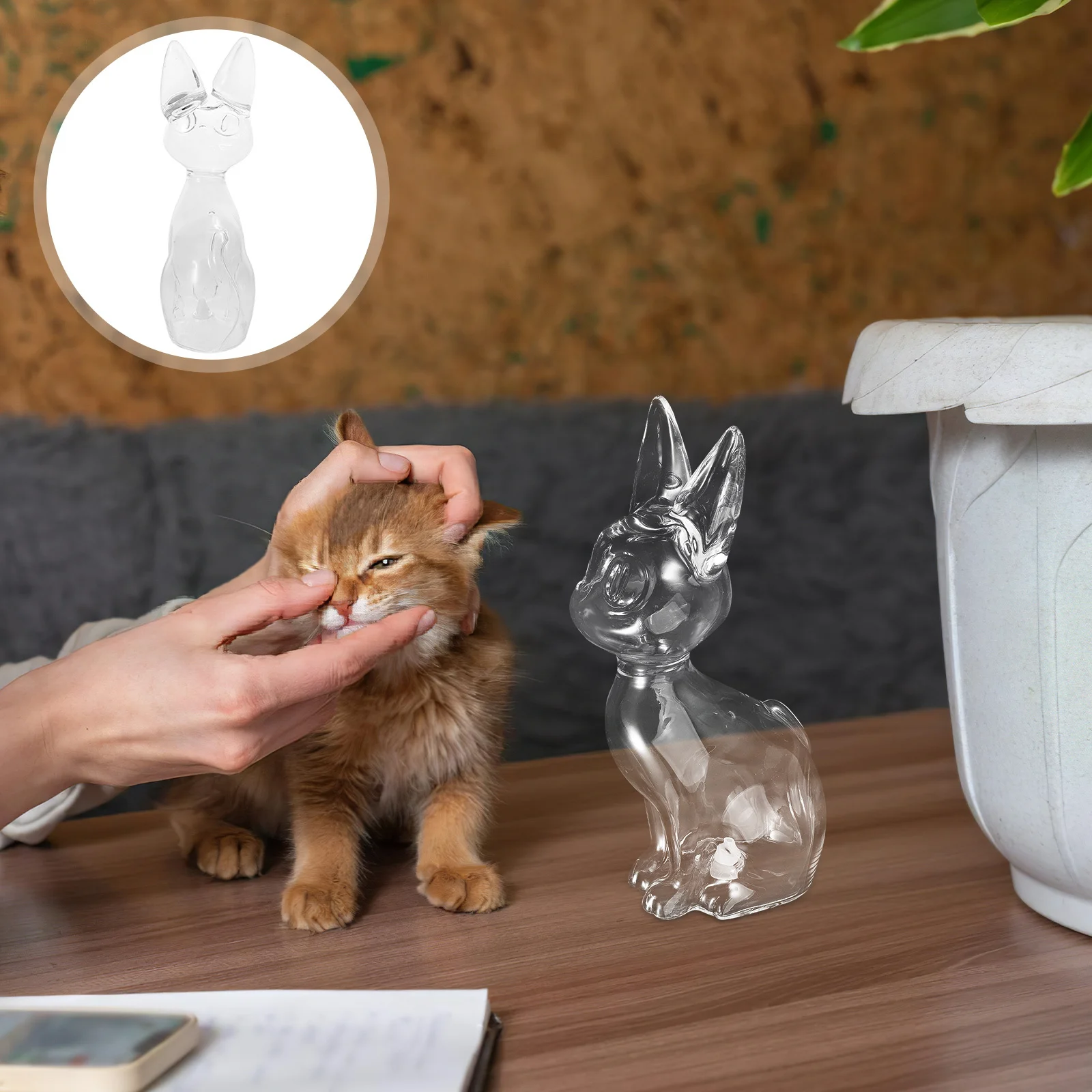 

Transparent Glass Pet Hair Keepsake Memorial Storage Jar Cat Shaped Hair Collection Bottle Cat Whiskers Beard Souvenir