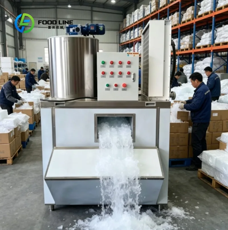 Flake Ice Machine Ice Flaker Commercial Stainless Steel Ice Maker for Restaurant Bar Seafood Cooling Storage Unit