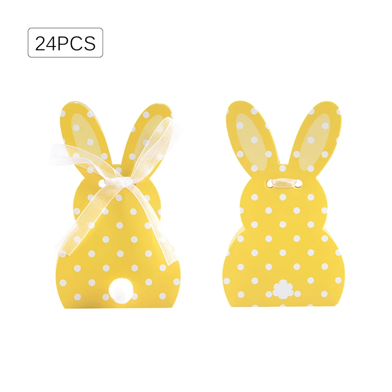 24/48Pcs Rabbit Ear Candy Gift Box With Handle Cartoon Easter Rabbit Favor Gift Packaging Box With Bow Birthday Party Decoration