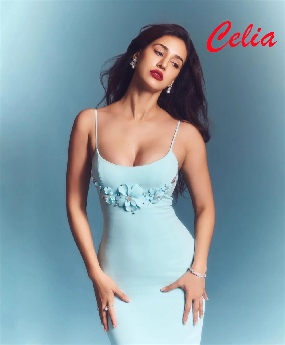 

Customized Formal Blue Jersey Evening Dresses Exquisite Strapless Sleeveless Celebrity Gowns Fashion Special Occasion Gowns