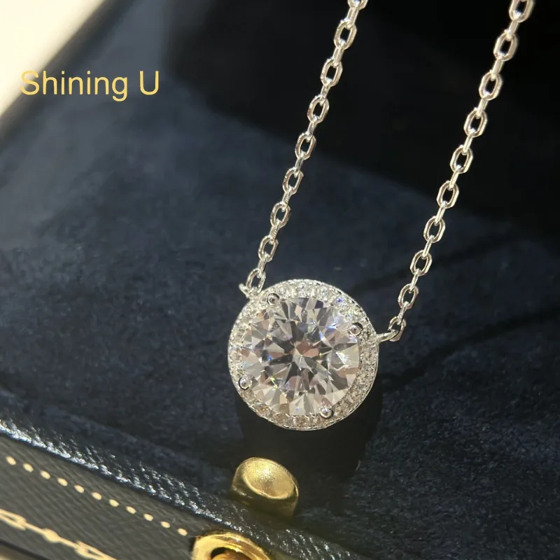 

Shining U S925 Silver Round High Carbon Diamond Zircon Gems Jewelry Set Necklace Ring for Women Fine Jewelry Anniversary