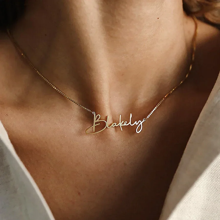 Custom Name necklace Stainless Steel Jewelry for Woman Personalized nameplate box chain choker Christmas Gifts collar para mujer