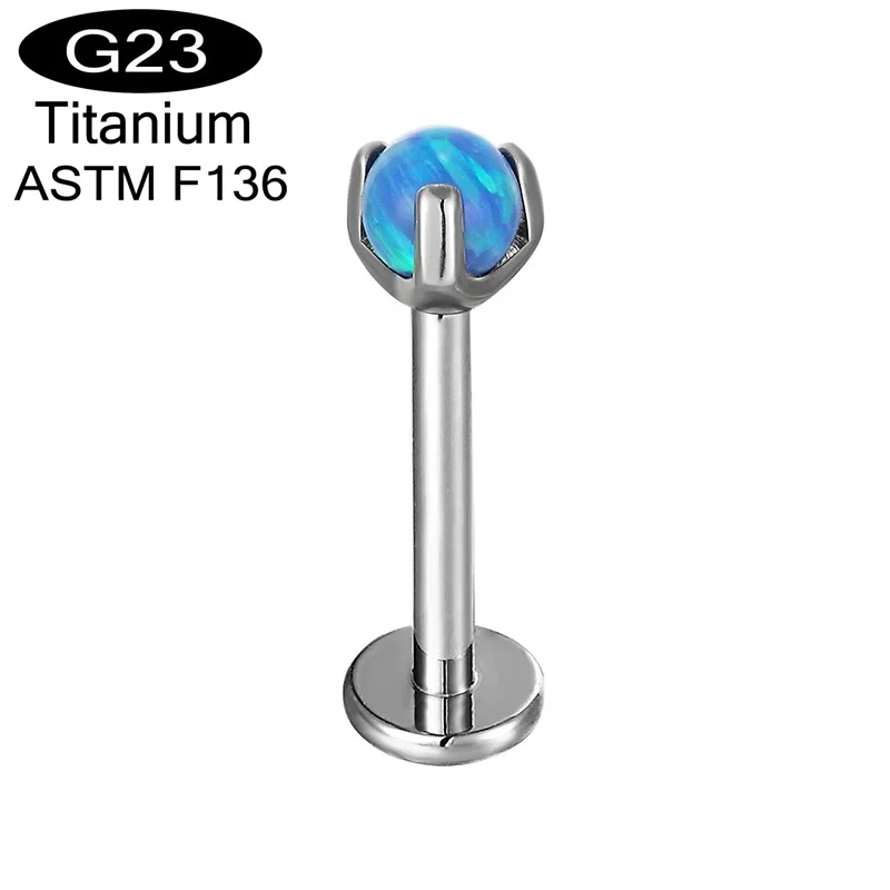 G23 Titanium Labret Lip Nail Internal Thread Opal Ball Helix Tragus Cartilage Piercing Ear Studs Earring Body Jewelry 16G 18G