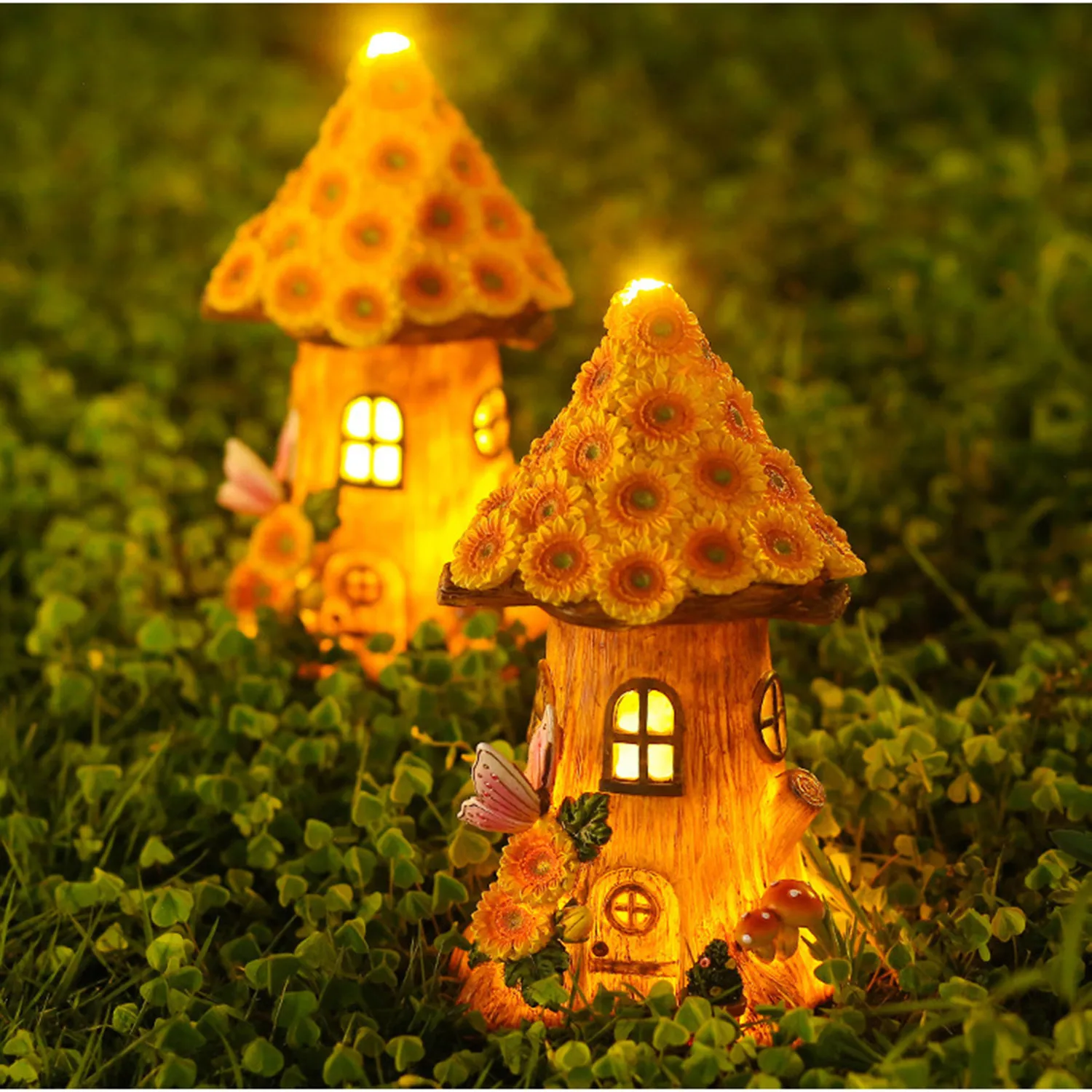 

Miniature Flower House Solar LED Lights Garden Fairy Outdoor Walkway Sunflower Resin Cottage Christmas Lights Holiday Decoration