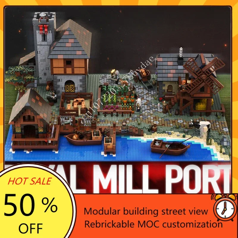 5069PCS  Building Blocks ClassicsBlack  Medieval Mill Port Technical Bricks  Assembly Construction Toy For Childr Holiday Gift