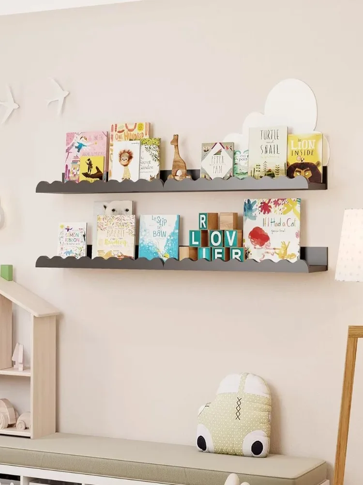 Black Wooden Floating Shelf for Books/Toys/Photo Frames Nursery Wall Decor Hanging Wooden Storage Rack Home Organizer