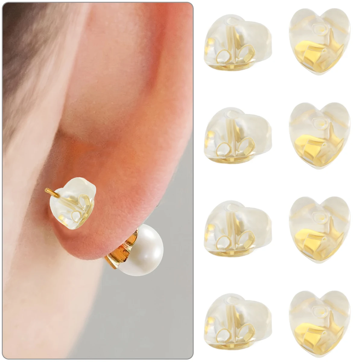 

10-40pcs Silicone Rubber Ear Back Stoppers Silver Silica Gel Heart-shaped Ear Plugs For Jewelry Making DIY Earring Accessories