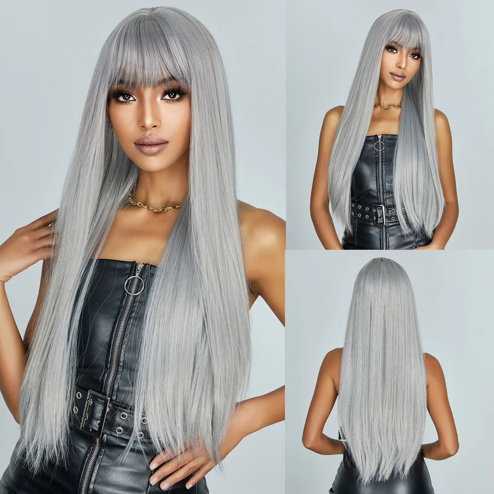 Schwarze Haare lange gerade Perücken für Frauen natürliche Haare synthetische Perücken täglich Cosplay hitze beständig