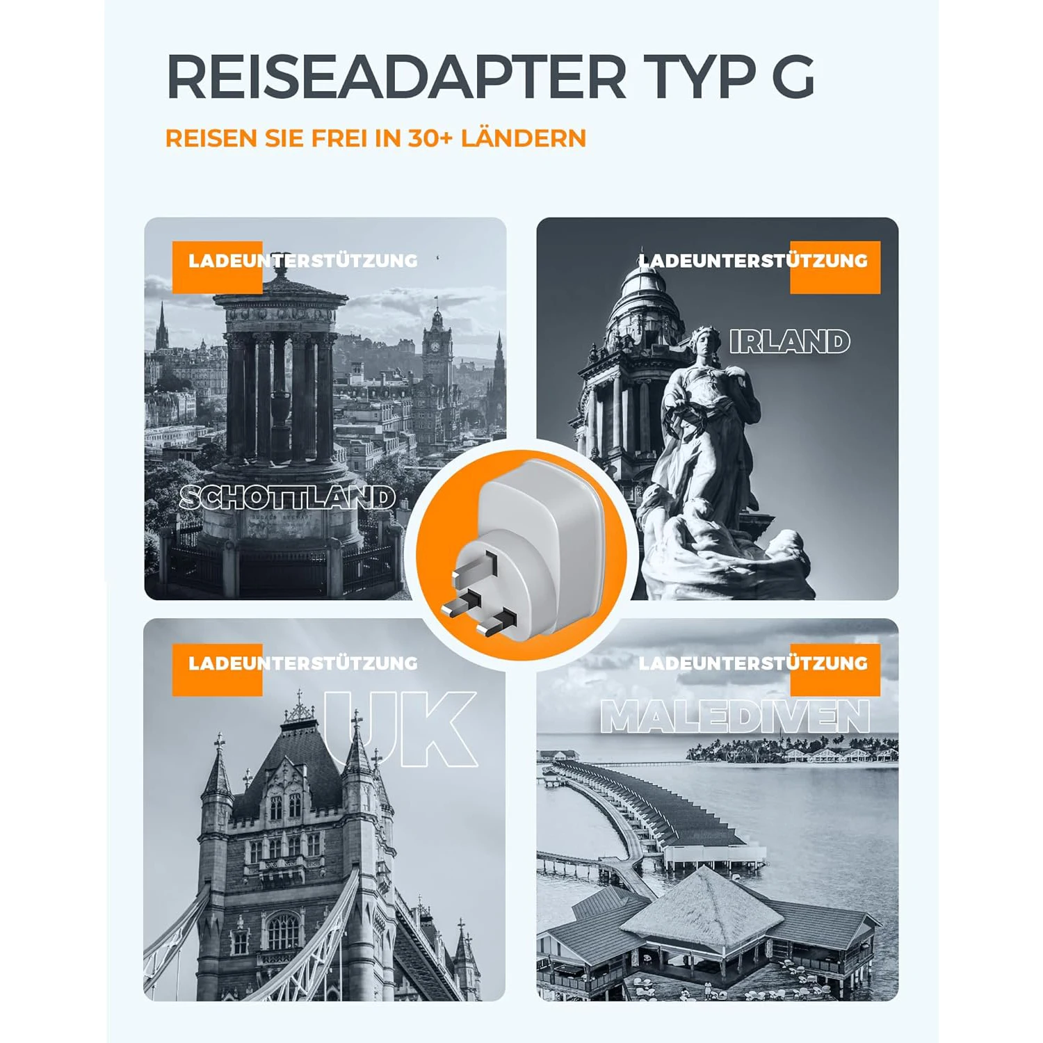 Дорожный адаптер TESSAN из ЕС в Великобританию с 1 розеткой 2 портативными настенными розетками USB типа C для Великобритании, Ирландии, Шотландии, британской вилкой типа G