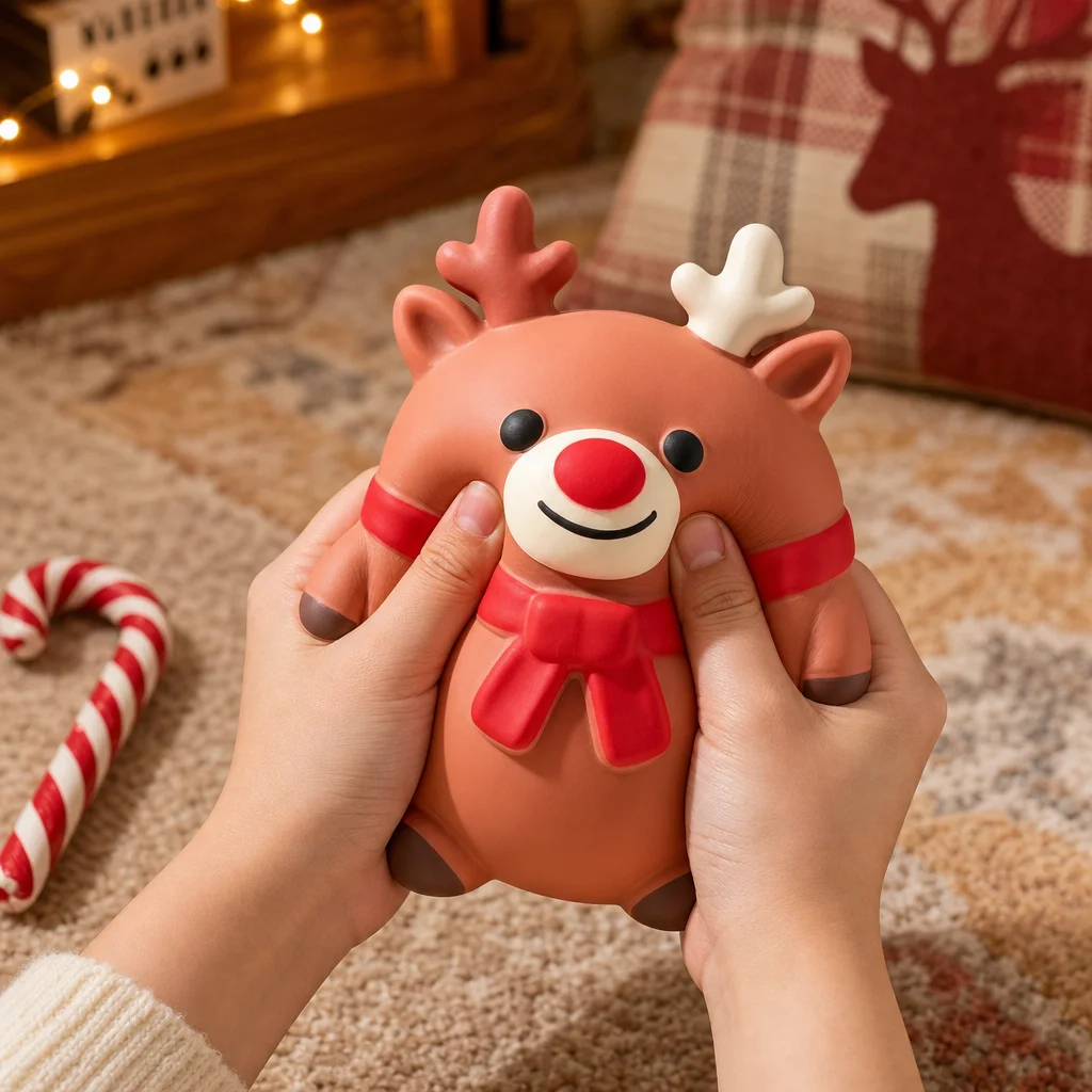 Large Slow Rebound Squeeze Toy Christmas Fat Reindeer Squishy Toy Cute Elk Stress Relief Fidget Toy Soft Rubber Christmas Deskto