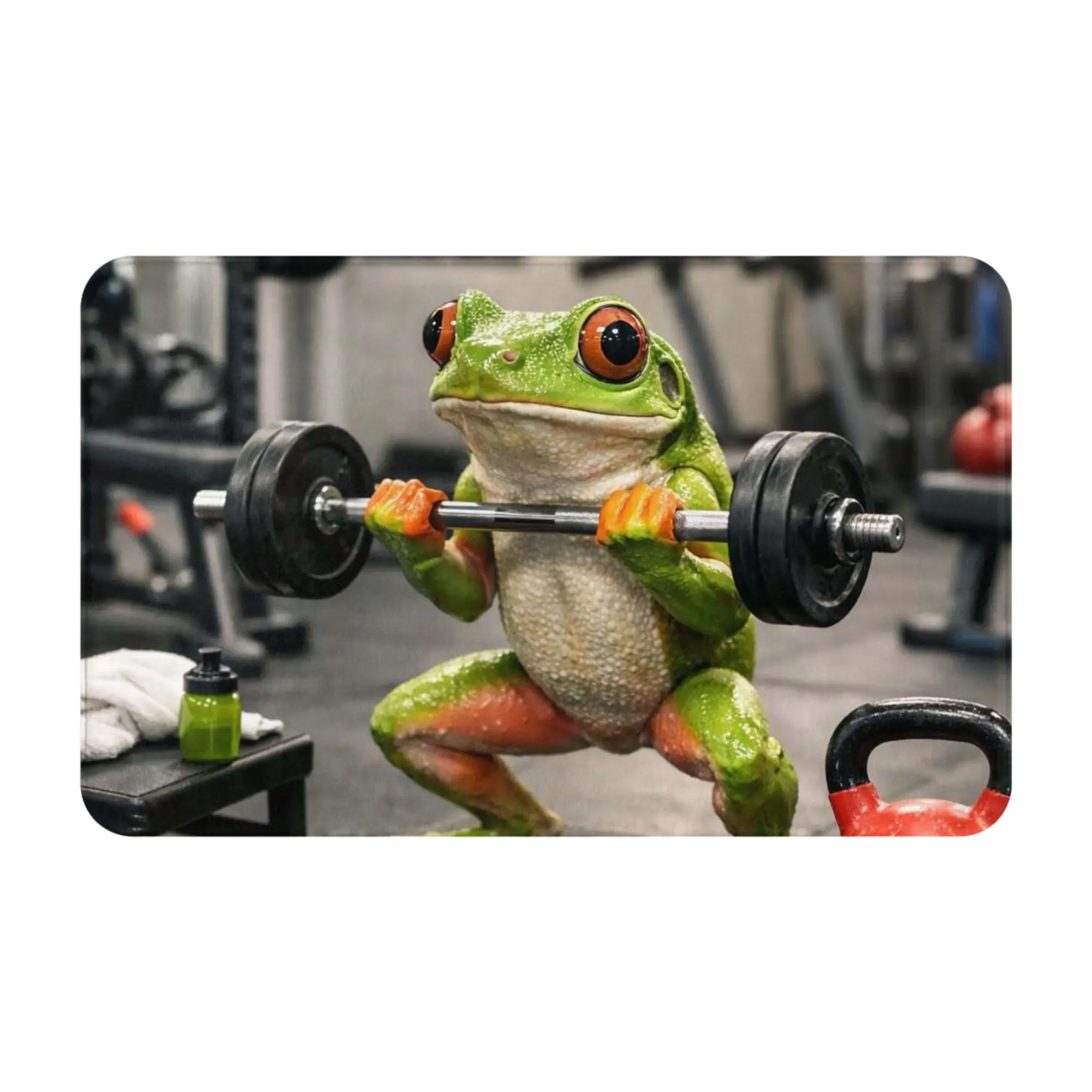 Gym Fitness Frog Weight Lifting Cartoon Art Non-slip Doormat Bath Mat  Waterproof ModernDecor