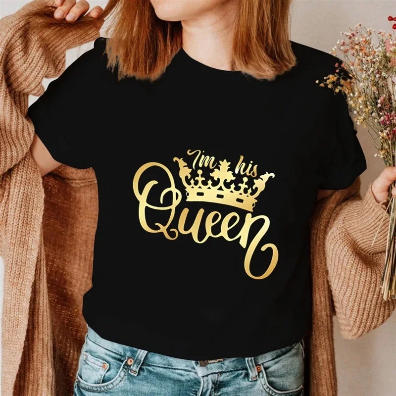 Fashion Printing Couples Tees Shirt Lover Summer Harajuku T-shirts Crown Print Couple Clothes Women Man Top