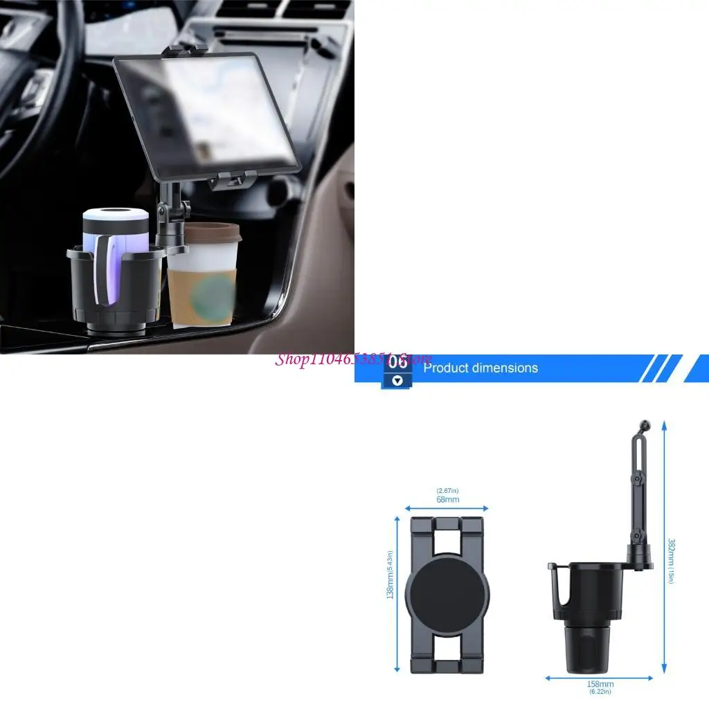 

All Purpose Vehicle Tablets Phone Stand For 4.7-12.9inch Devices And Phones With Combined Cup Holder