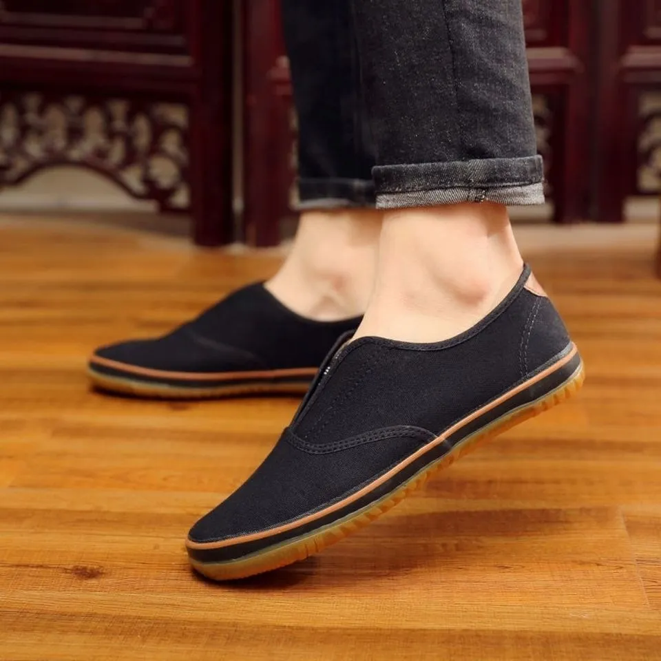 Shandong Luzhui Canvas Work Boots Men's Labor Shoes Anti-slip Wear-resistant Breathable Slip-On Deck Shoe Rubber Sole