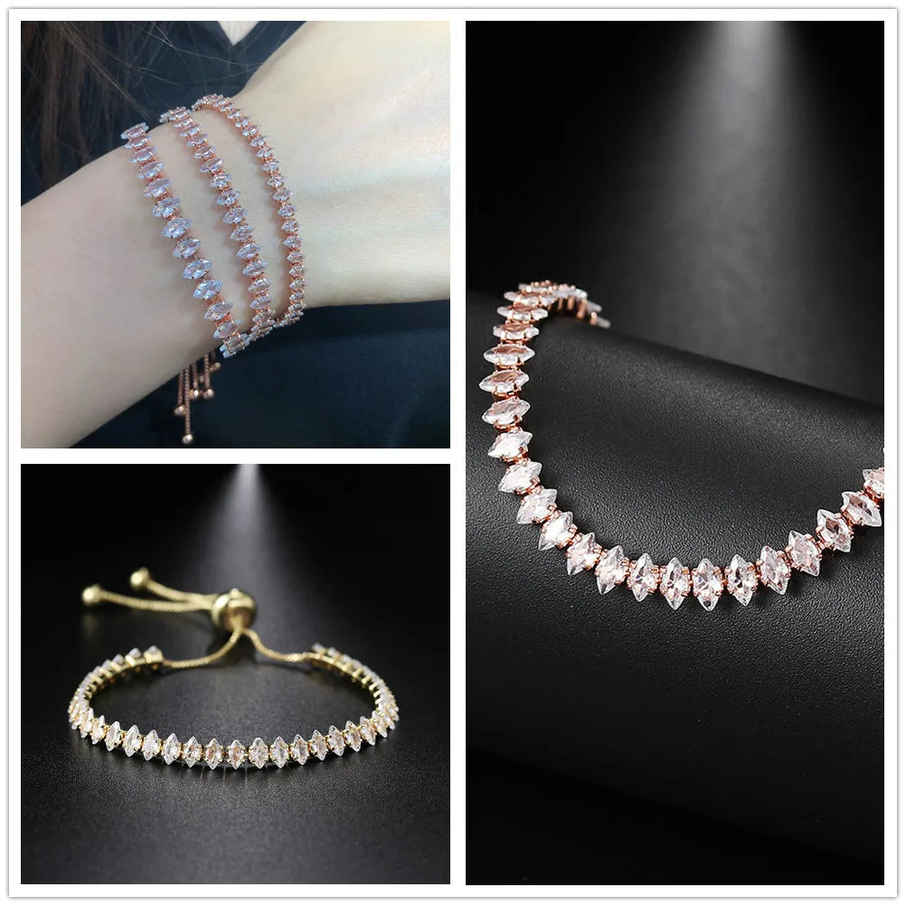 Eye Shape CZ Tennis Bracelets on Hand Kpop Gold Color Adjustable Iced Out Chain Zircon Bangle for Women Friend Gift Jewelry 2024 view 3