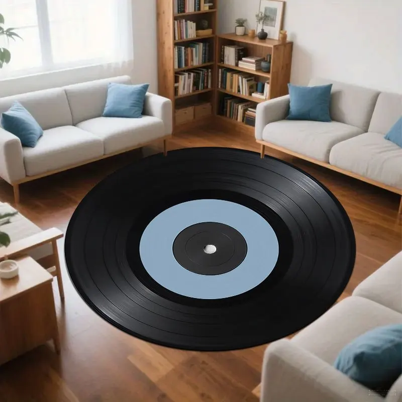 Vintage vinyl records Flannel-printed round floor mats are slip-resistant Suitable living room bedroom terrace garden carpets