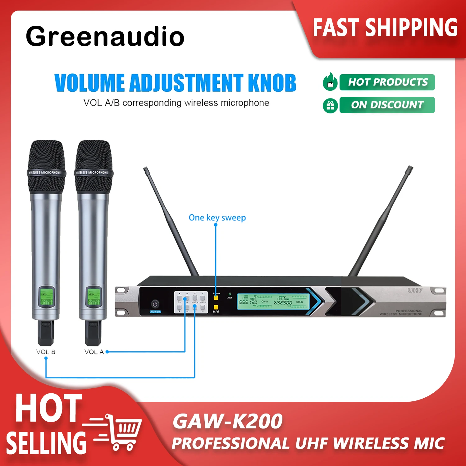 GAW-K200 UHF Wireless Microphone Multiple Stackers Use Multiple Output Channels Synchronously For Outdoor Performances