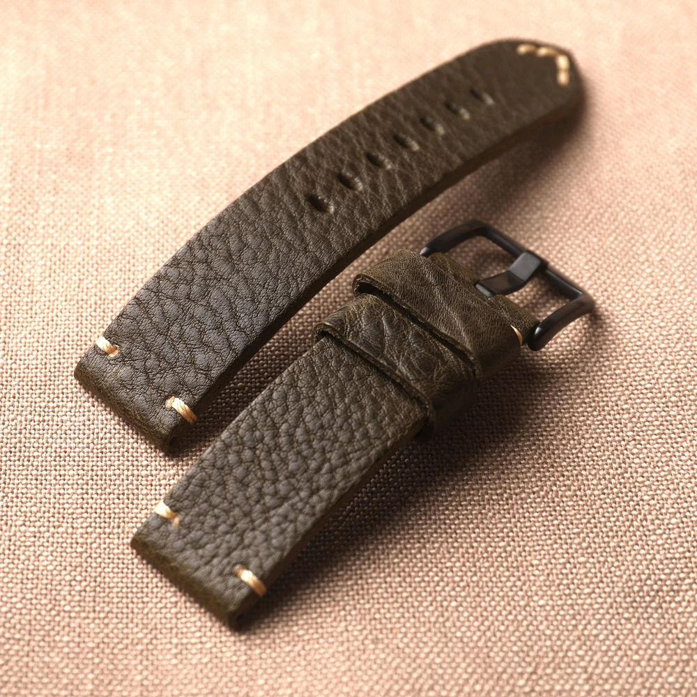 High-end Genuine Leather Strap, Italian MBOX Head Cowhide, 20MM 22MM 24MM Vintage Brown Green Black Soft Bracelet Men Watchband