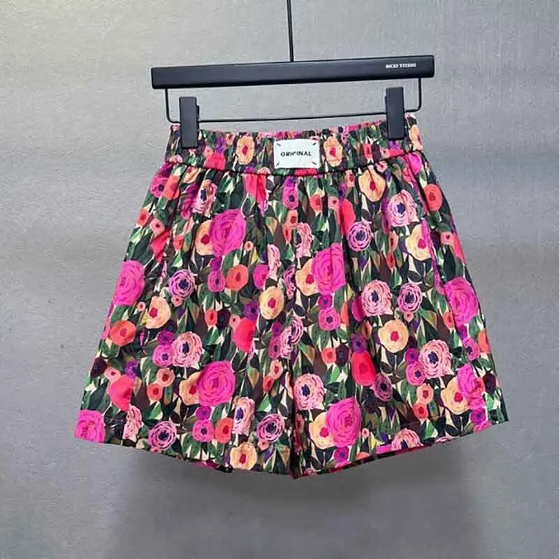 Pantalones florales para mujer, pantalón holgado de pierna ancha y cintura alta, recto, corto, informal, para playa, novedad de verano 2024