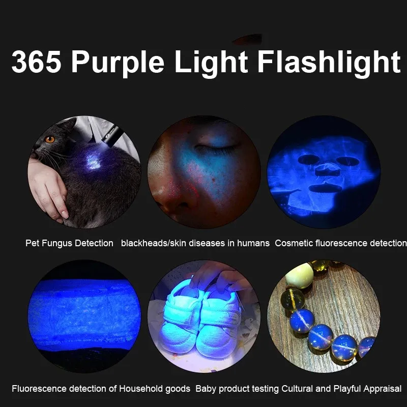 E2 Powerful 365nm UV Flashlight Ultraviolet Blacklight USB Rechargeable Purple Linterna Carpet Pet Urine Detector Catch Scorpion