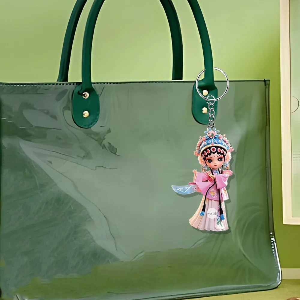 Chinese Style Peking Opera Keychain Dramatic Puppet 2D Acrylic Plane Pendant Keyring Schoolbag Car Interior Girls Accessories