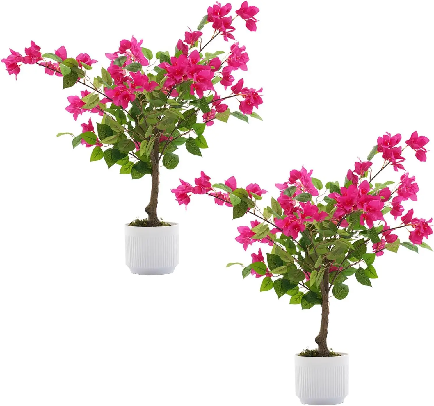 Artificial Bougainvillea Trees, 2-Pack 30-Inch Potted Faux Plants with Pink Blooms