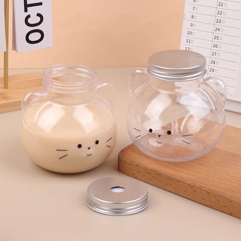 1/5Pcs 350/530ML Cute Cat Rabbit Plastic Bottle Clear Milk Tea Bottle Water Bottle Portable Coffee Drinking Cup Drink Bottles