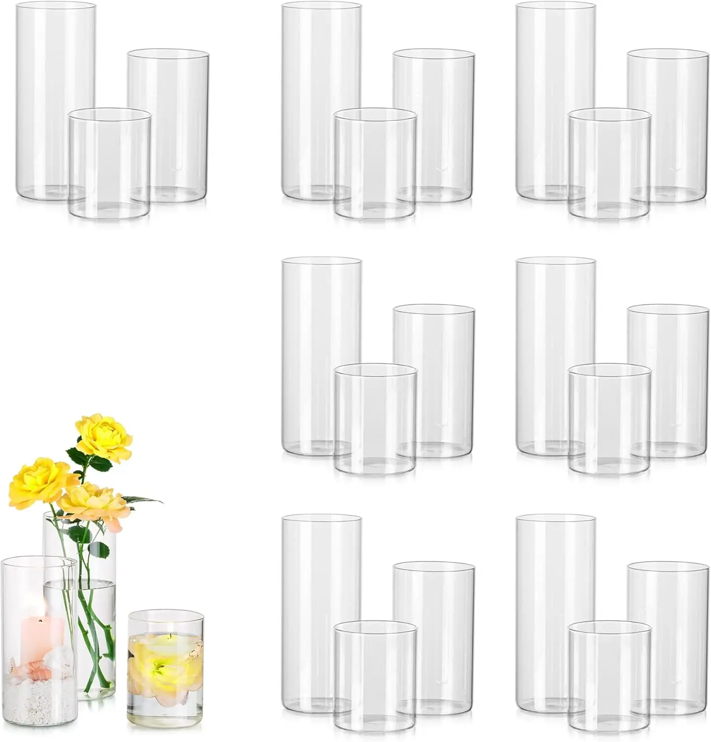 

Clear Glass Cylinder Vases for Centerpieces, 24 Pack, 2.6" Diameter Tall Vases for Wedding Table Decor