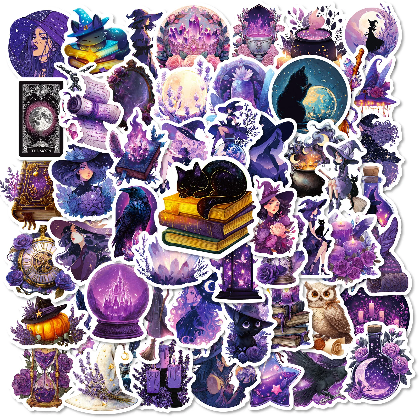 56/112 Pcs New Purple Mystic Witch Doodle Stickers No Repeat for Trendy Decor Helmet Stationery Box Notebook Suitcase Phone