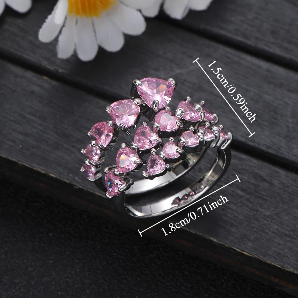 1 Piece Gold Heart Crystal Cluster Open Ring for Romantic Gala Fashion Women's Jewelry Gift for Anniversary