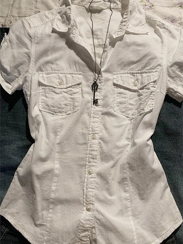 Original de talla grande blanco ort Sve irt mujer verano Vintage coreano Sle viaje tubo recto mezcla de algodón