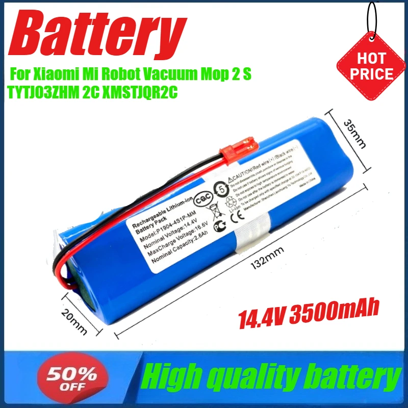 

14.4V 3500mAh Li-ion Replacement Battery for Xiaomi Mi Robot Vacuum Mop 2 STYTJ03ZHM 2C XMSTJQR2C P2051-4S1P-ZM Battery