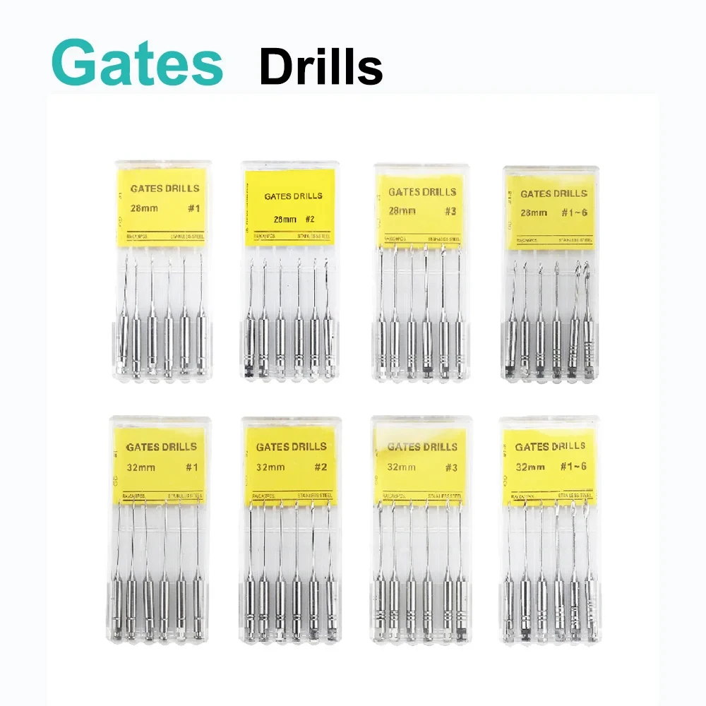 6Pcs/Box Dental Engine Use Endodontic Gates Drill Glidden Rotary 28mm/32mm Densapy #1-6 Stainless Steel Endo Files Dentist Tool