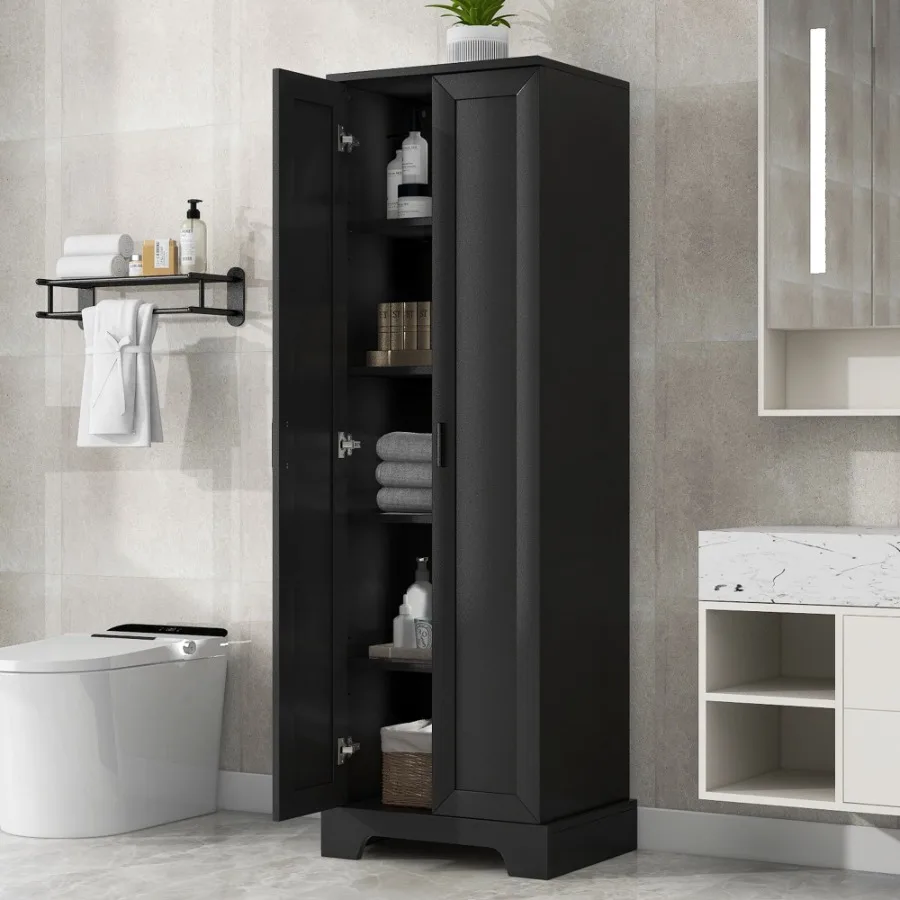 

Storage Cabinet with Two Doors for Bathroom Office Adjustable Shelf MDF Board